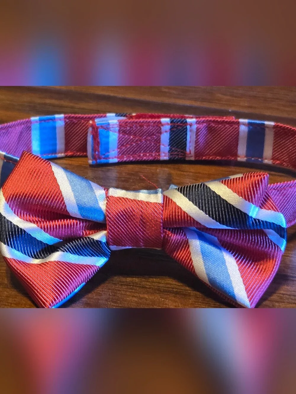 Baby Boy Blue Red Striped Bow Tie Fits ~12 Mos Velcro Closure